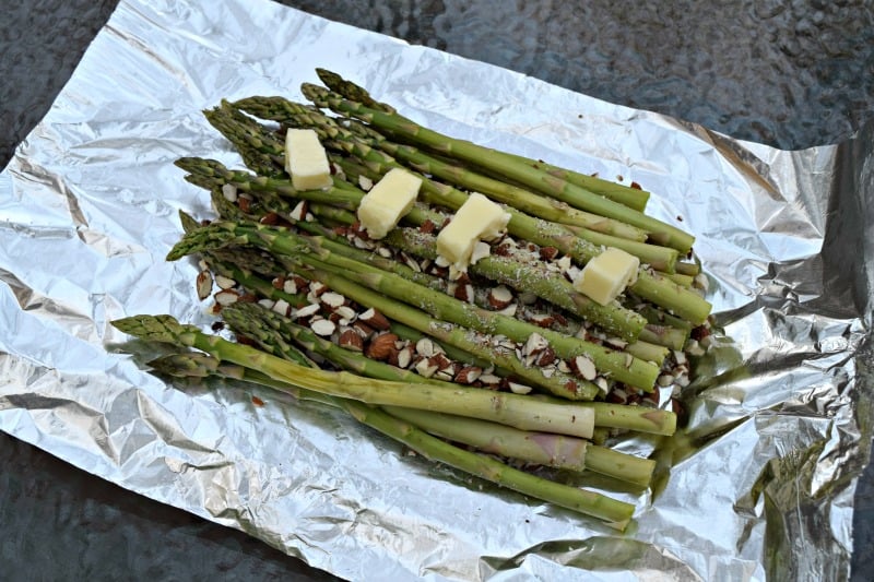 step 3 of grilled almond asparagus