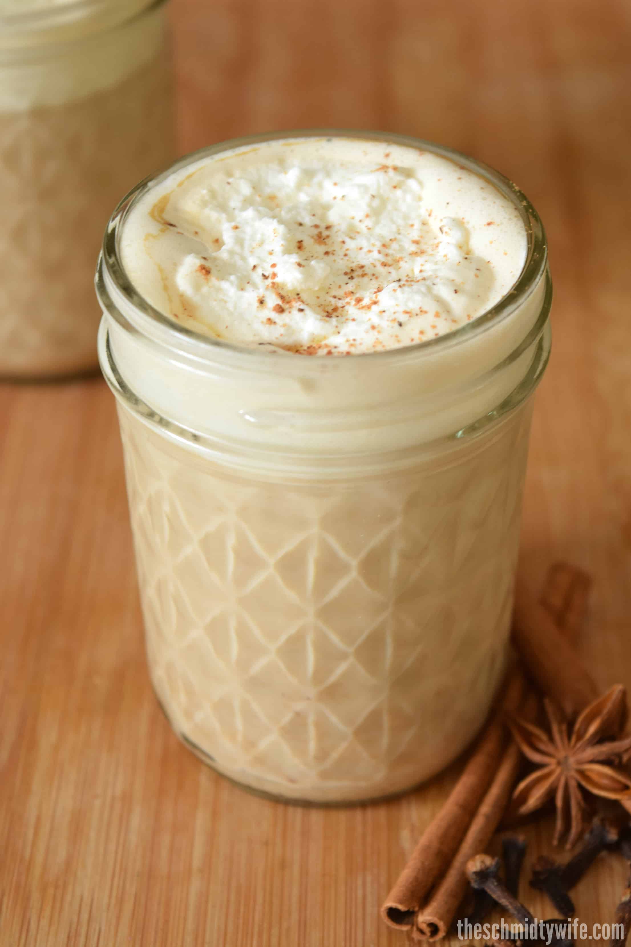 Pumpkin Spice Chai Latte is a jar with cream and nutmeg 