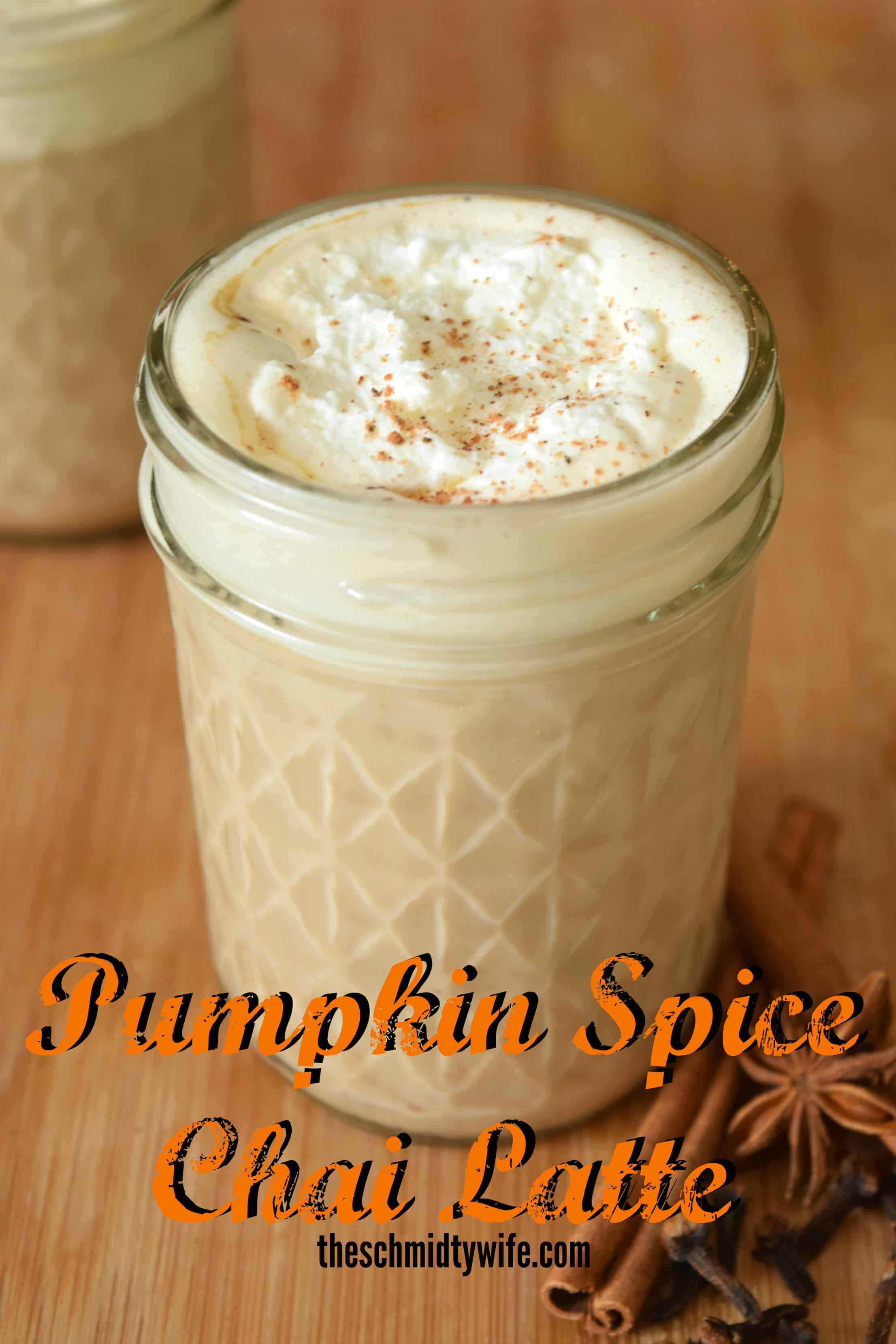 Pumpkin Spice Chai Latte in a jar with foam 