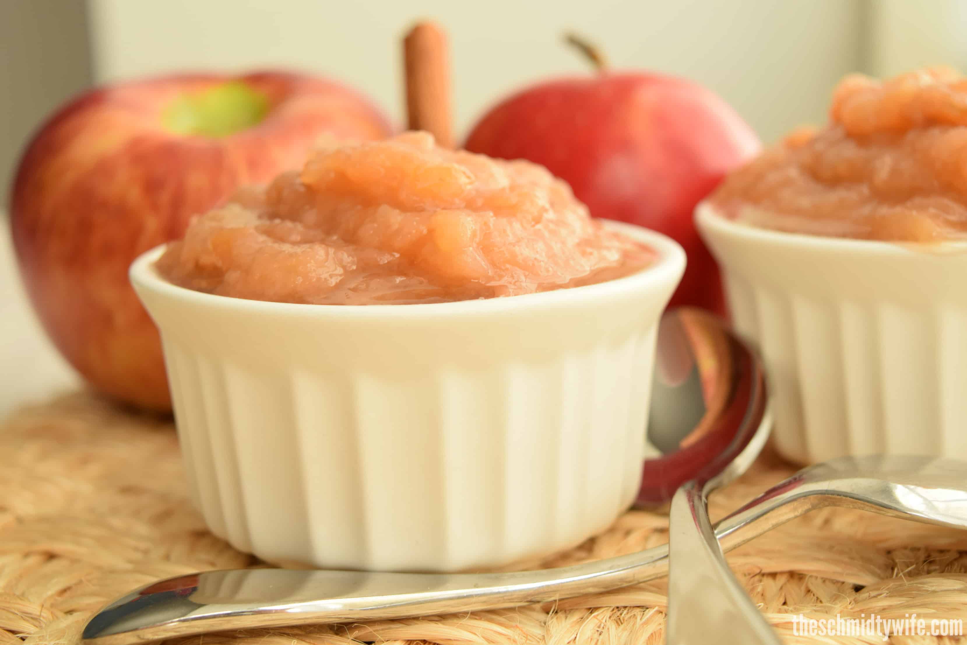 dish full of fresh made applesauce