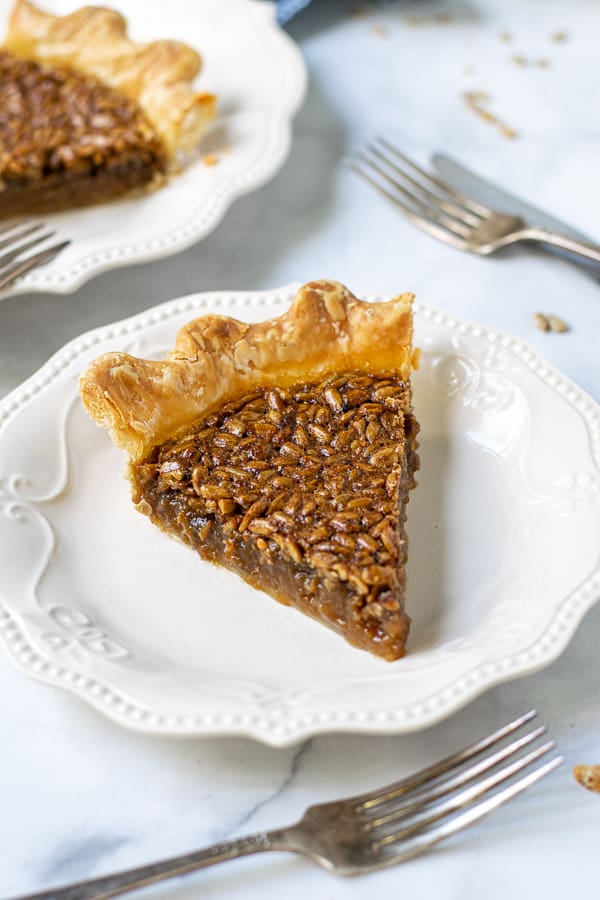 slice of sunflower seed pie on a white plate