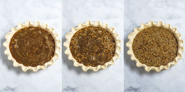steps showing the seeds rising to the top of the filling before baking