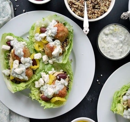 Greek Turkey Meatball Lettuce Wraps