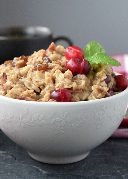 Fresh Cranberry Date Oatmeal in a white bowl