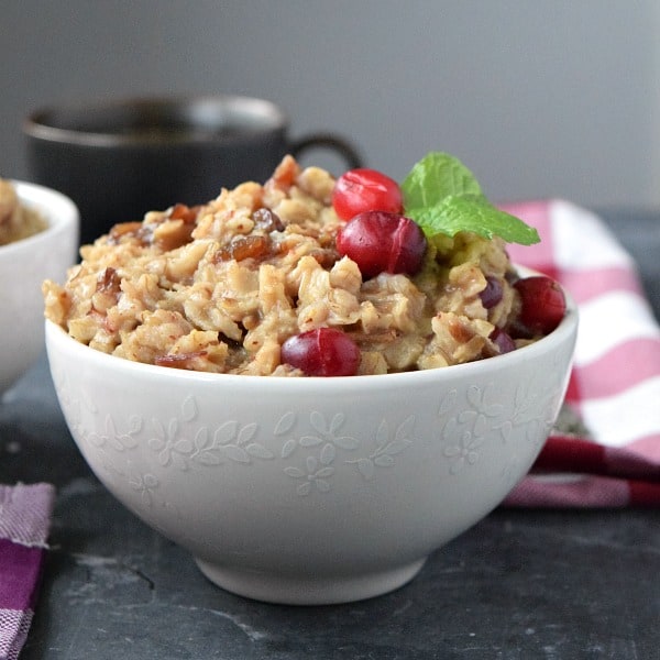 Fresh Cranberry Date Oatmeal in a white bowl