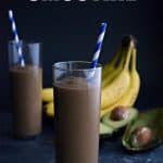 Chocolate, Avocado, and banana Smoothie in a glass with a black background