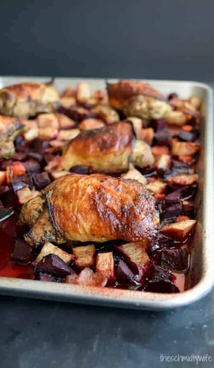 Sheet Pan Chicken Dinner featuring winter produce