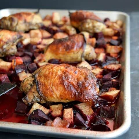 Sheet Pan Chicken Dinner featuring winter produce