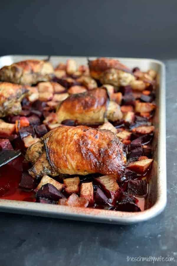 Sheet Pan Chicken Dinner featuring winter produce