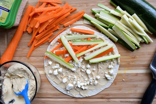 Hummus Quesadillas with Feta and Vegetables