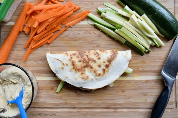 Hummus Quesadillas with Feta and Vegetables