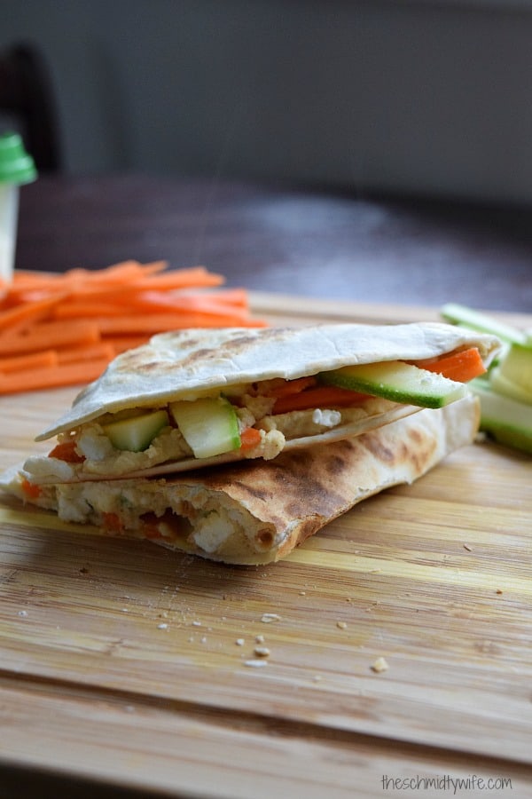 Hummus Quesadillas with Feta and Vegetables