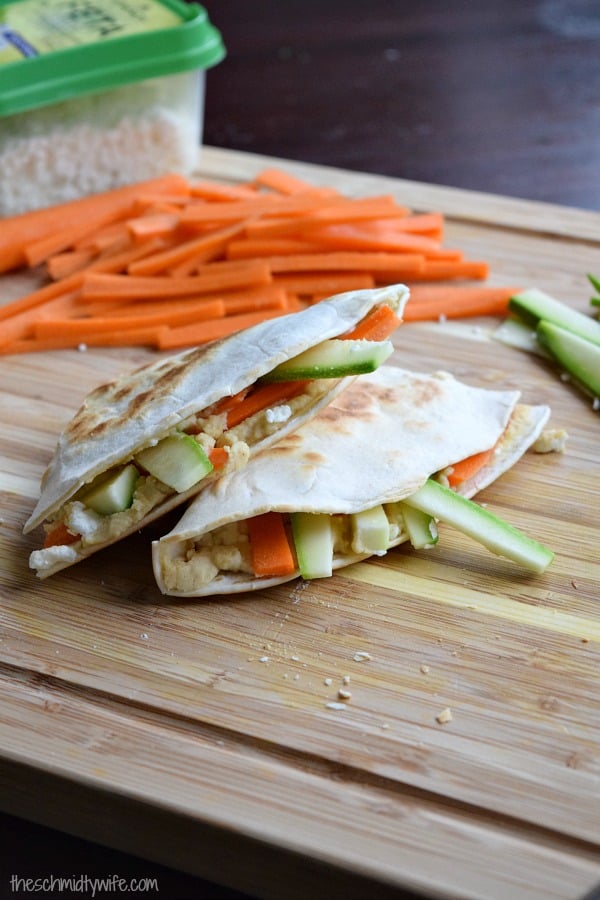 Hummus Quesadillas with Feta and Vegetables