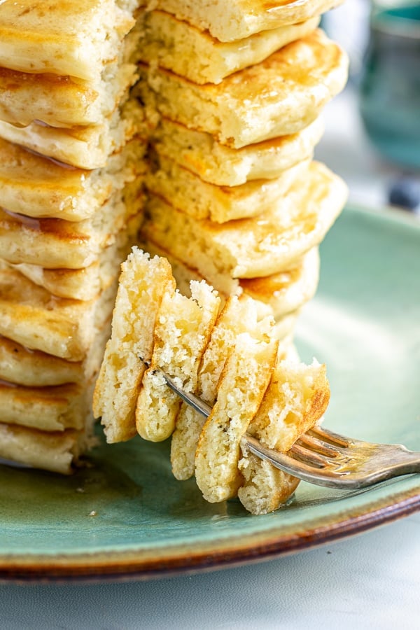 cut pancake on a fork