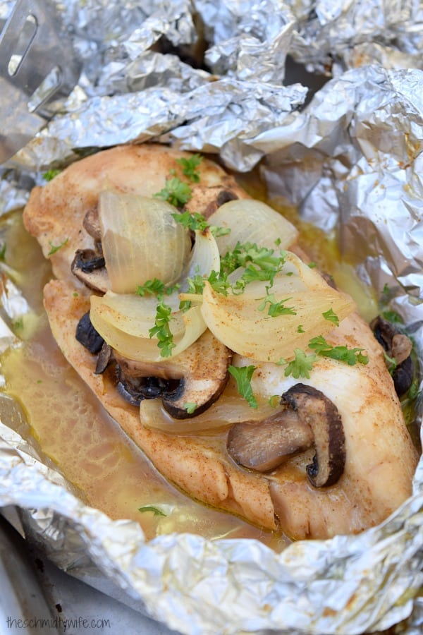 freshly grilled chicken in foil 