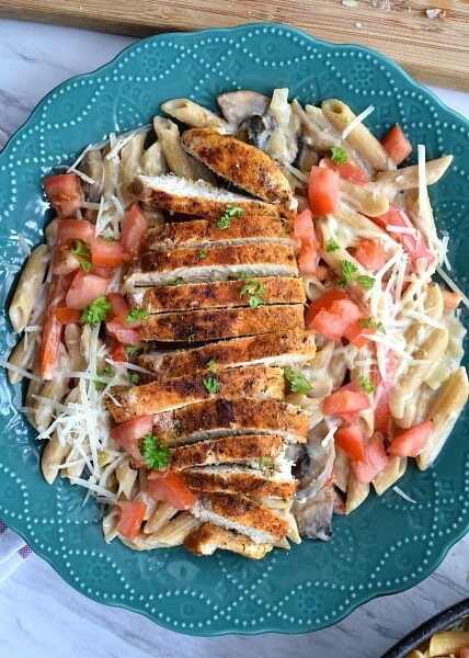 plate with Healthier Cajun Chicken Pasta