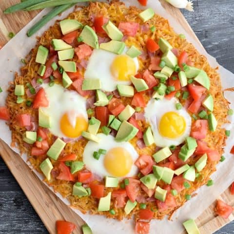 Overhead of California Hashbrown Breakfast Pizza