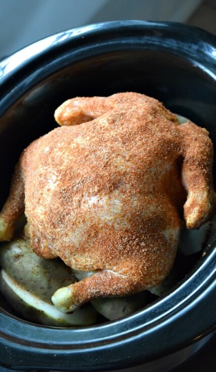 Crockpot Rotisserie Chicken ready to be cooked
