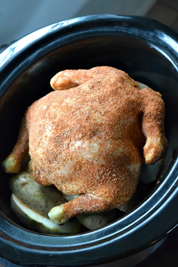 Crockpot Rotisserie Chicken ready to be cooked