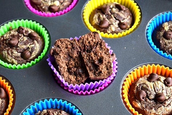 black bean muffin opened up to show insides