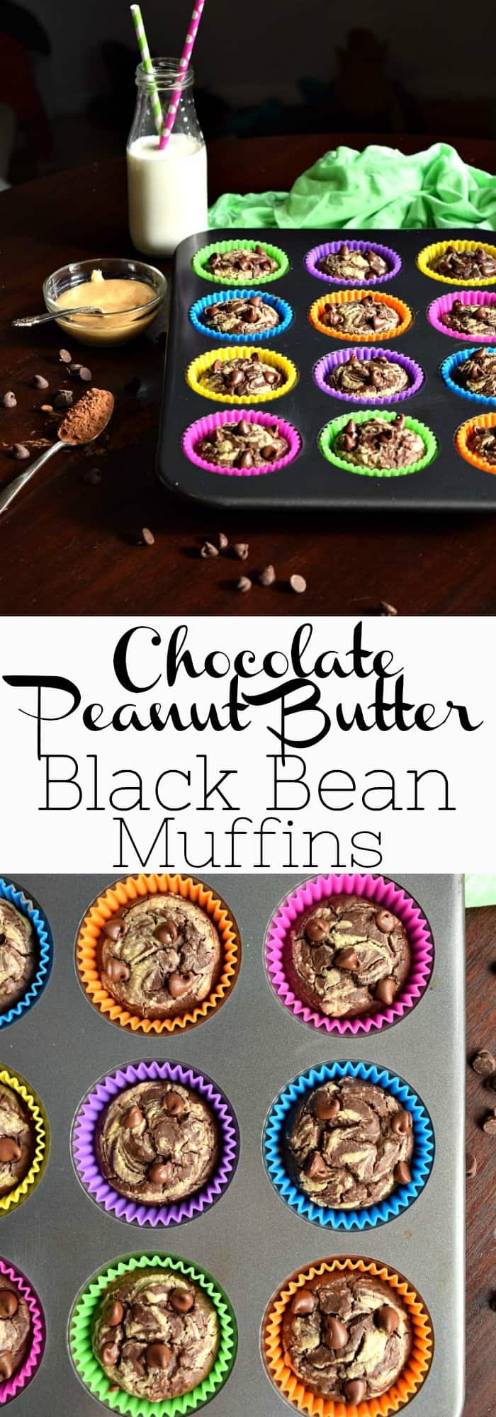 Chocolate Peanut Butter Black Bean Muffins Pinterest Pin #muffins #blackbeanmuffins #chocolatepeanutbutter #healthymuffins 