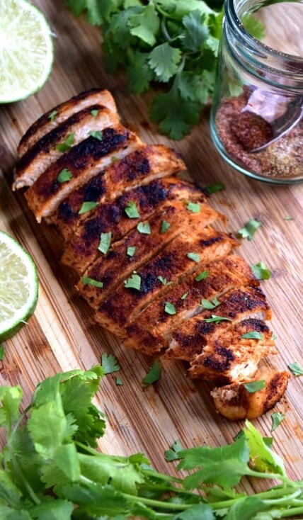 Southwest Chicken breast sliced on a cutting board