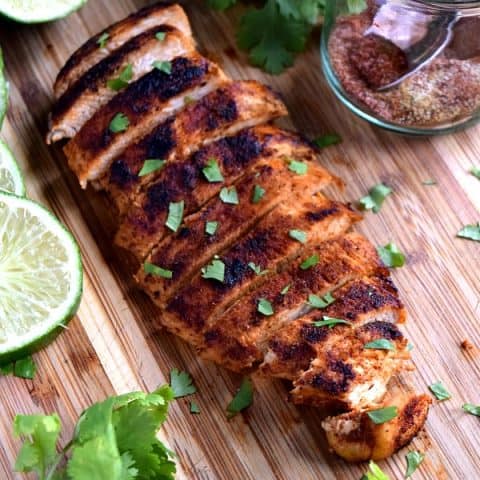 Southwest Chicken breast sliced on a cutting board