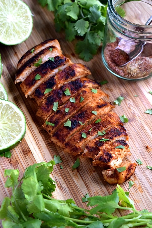 Southwest Chicken breast sliced on a cutting board