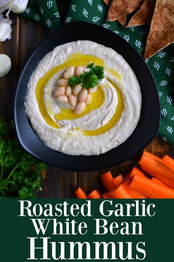 Roasted Garlic White Bean Hummus - full of flavor this white bean hummus is extremely creamy and easy to make using just 5 ingredients