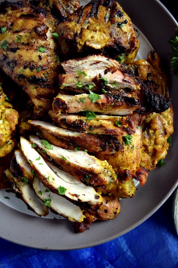 Grilled Chicken Shawarma sliced on a plate ready to be eaten