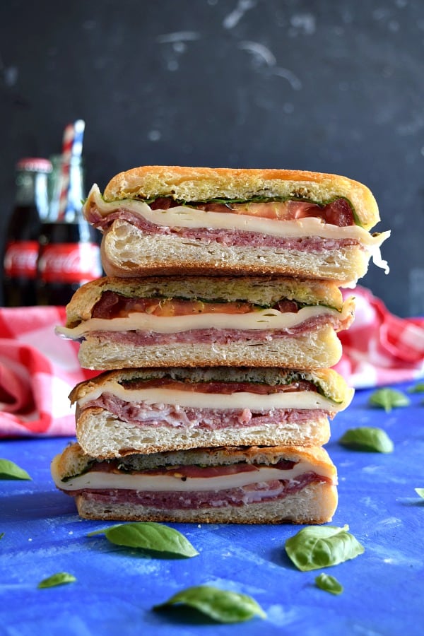 a stack of Italian Pressed Picnic Sandwich ready to eat