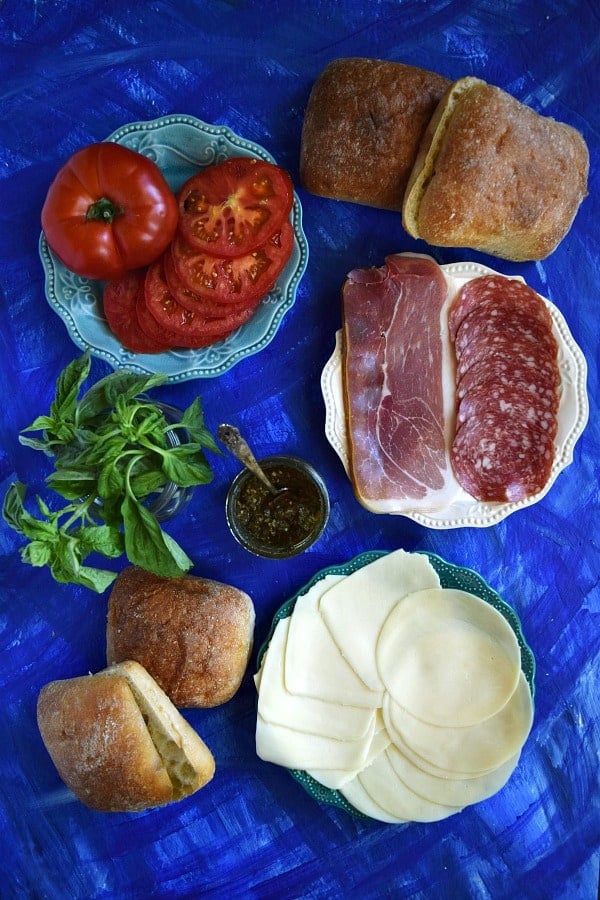 All the ingredients for an Italian Pressed Picnic Sandwich