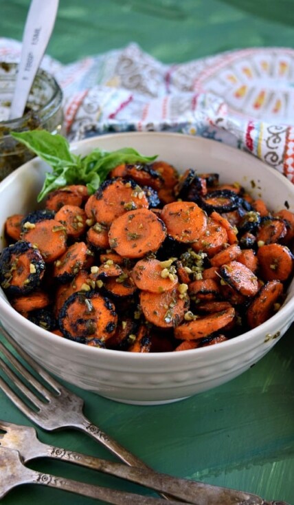 This Pesto Grilled Carrots Recipe is in the bowl and ready to eat