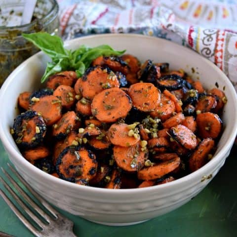 This Pesto Grilled Carrots Recipe is in the bowl and ready to eat