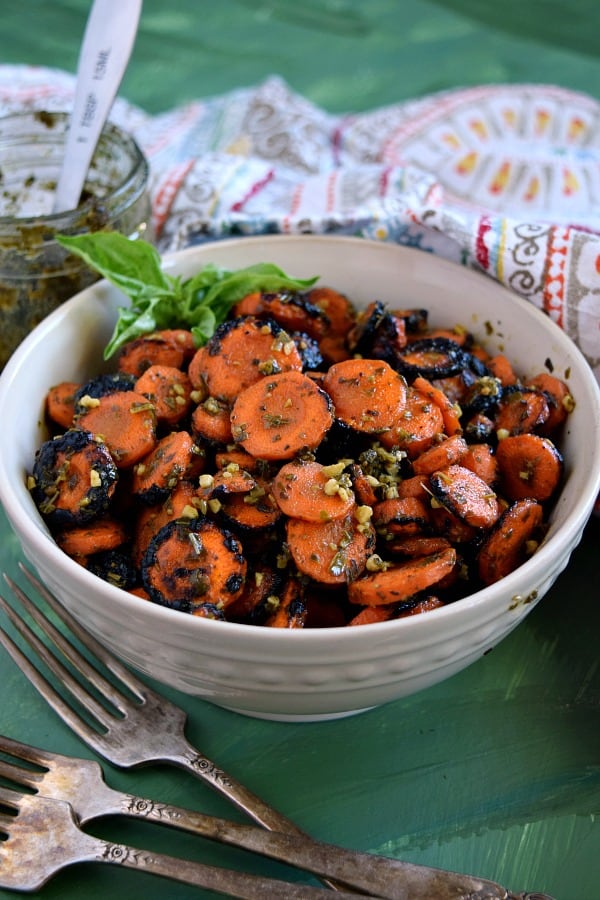 This Pesto Grilled Carrots Recipe is in the bowl and ready to eat