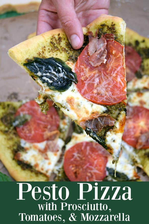 Pesto Pizza with Prosciutto, Tomatoes, and Mozzarella 