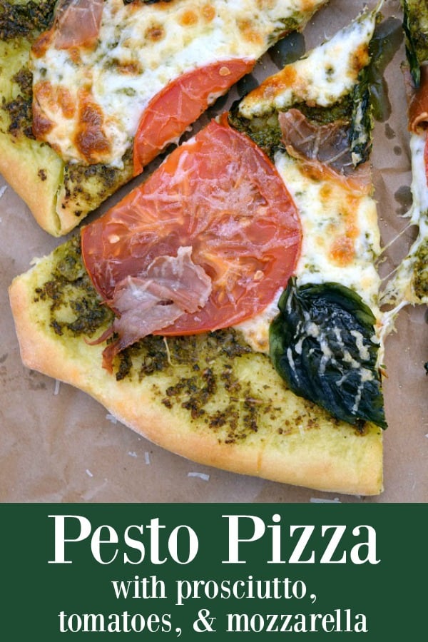 Pesto Pizza with Prosciutto, Tomatoes, and Mozzarella