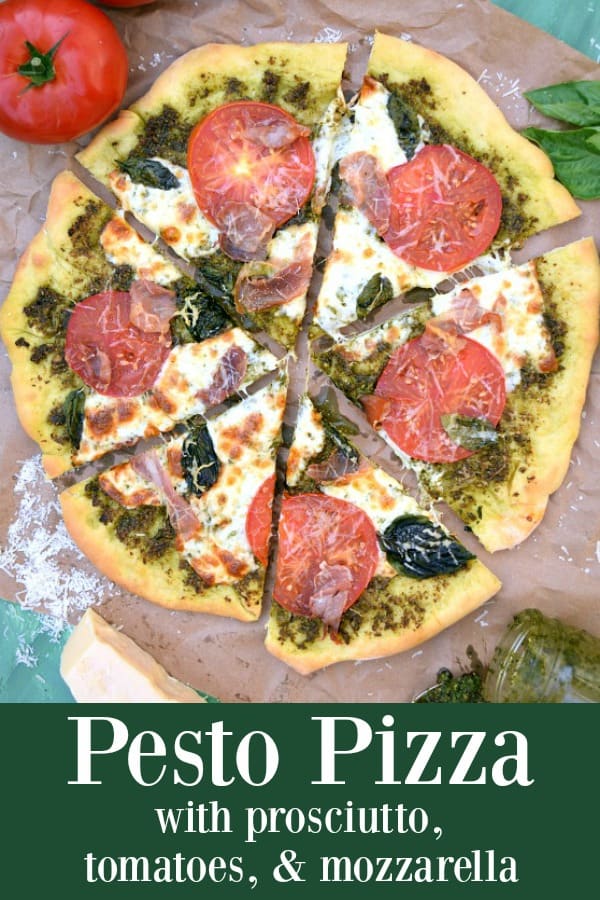 Pesto Pizza with Prosciutto, Tomatoes, and Mozzarella