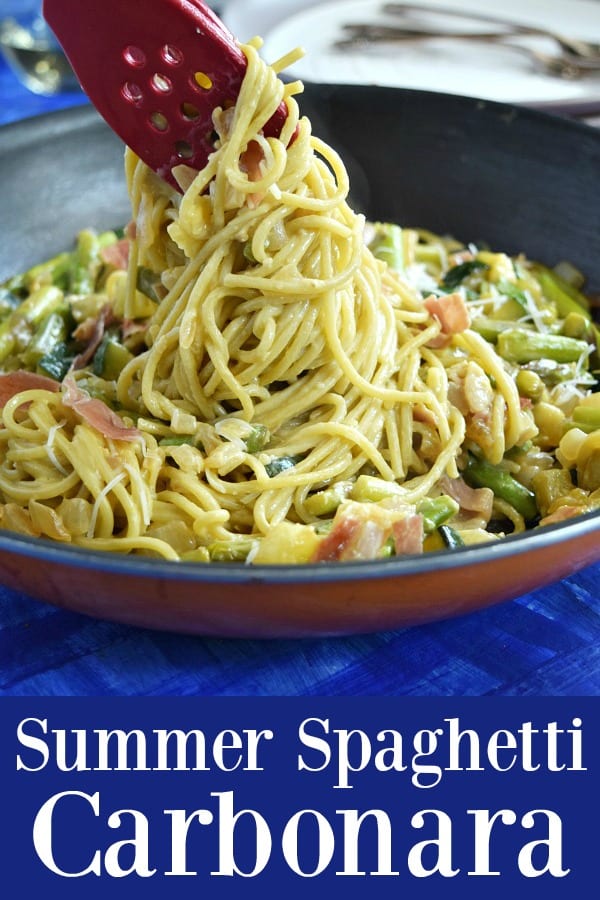 Summer Spaghetti Carbonara - a veggie filled summer version of this classic pasta dish