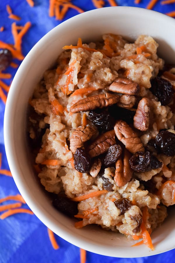 A big bowl of clean eating carrot cake oatmeal