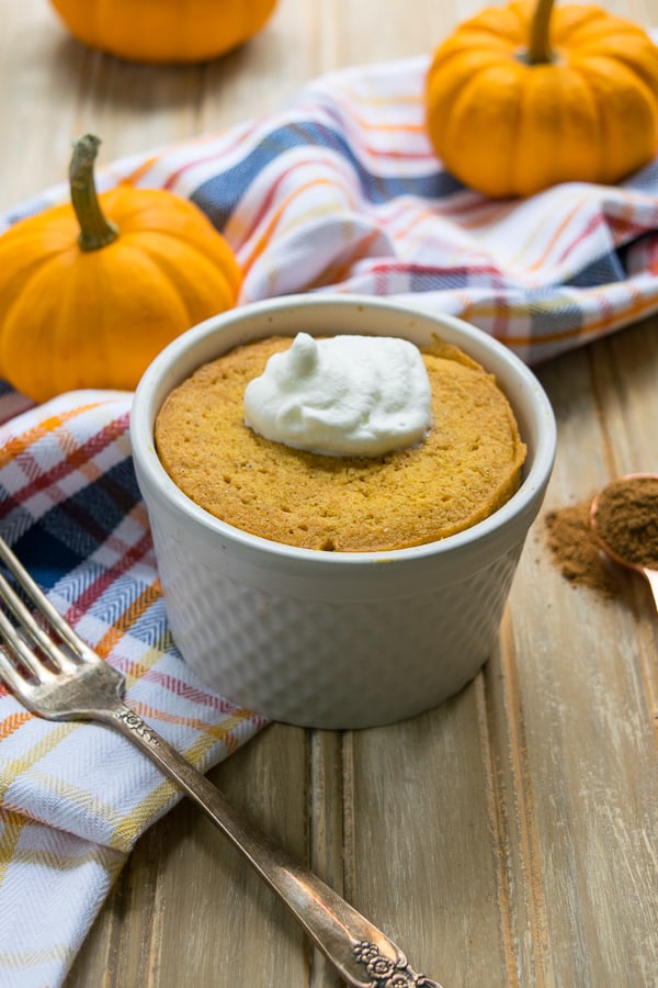 This microwavable single serve healthy pumpkin mug muffin is made in a mug in your microwave in less than 5 minutes