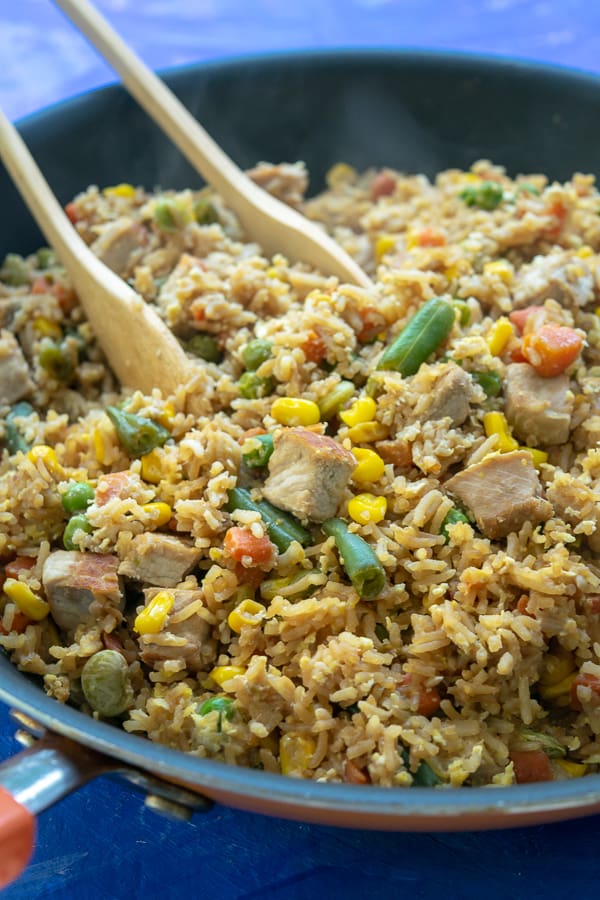 Quick Easy Pork Fried Rice in a skillet