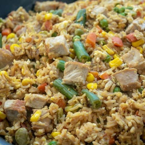 Quick Easy Pork Fried Rice is cooked in one skillet and ready to eat in 30 minutes