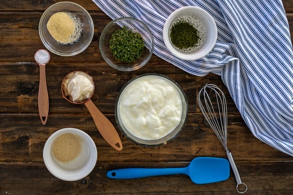 ingredients for heathy yogurt ranch dip