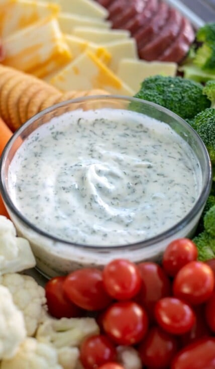a bowl of healthy yogurt ranch dip