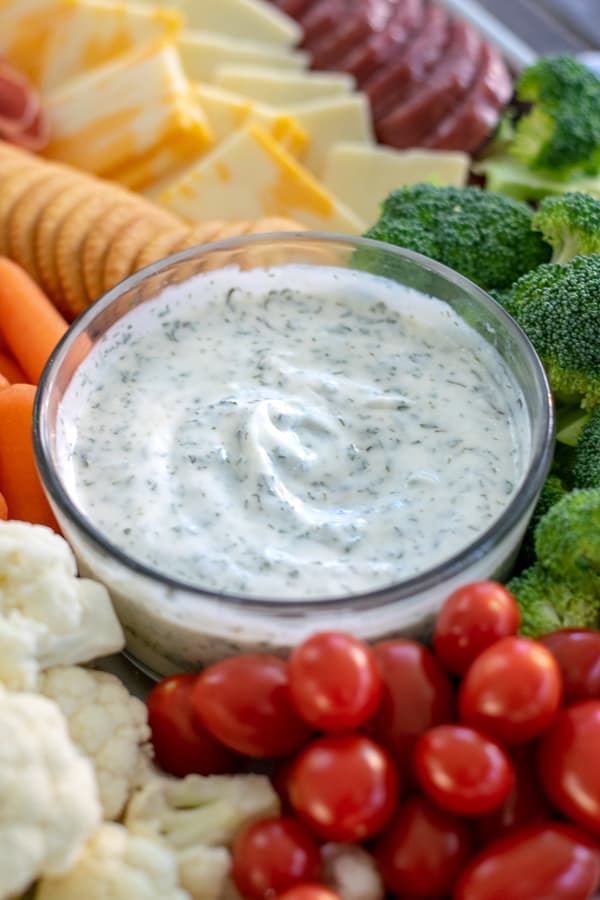 a bowl of healthy yogurt ranch dip
