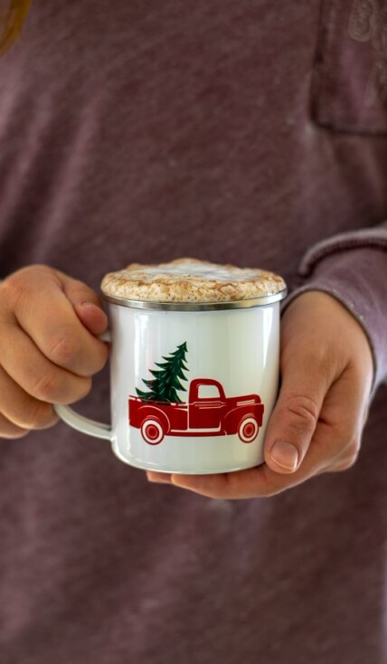 a person holding a skinny gingerbread tea latte
