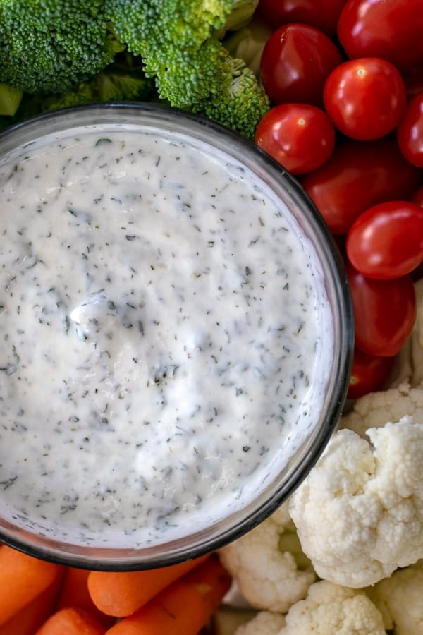 healthy yogurt ranch dip with vegetables