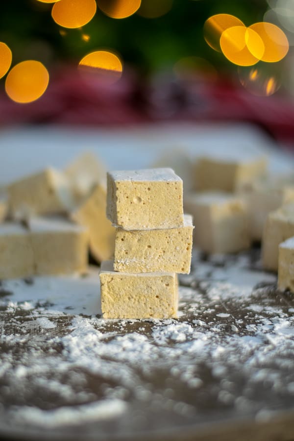 a stack of homemade gingerbread marshmallows