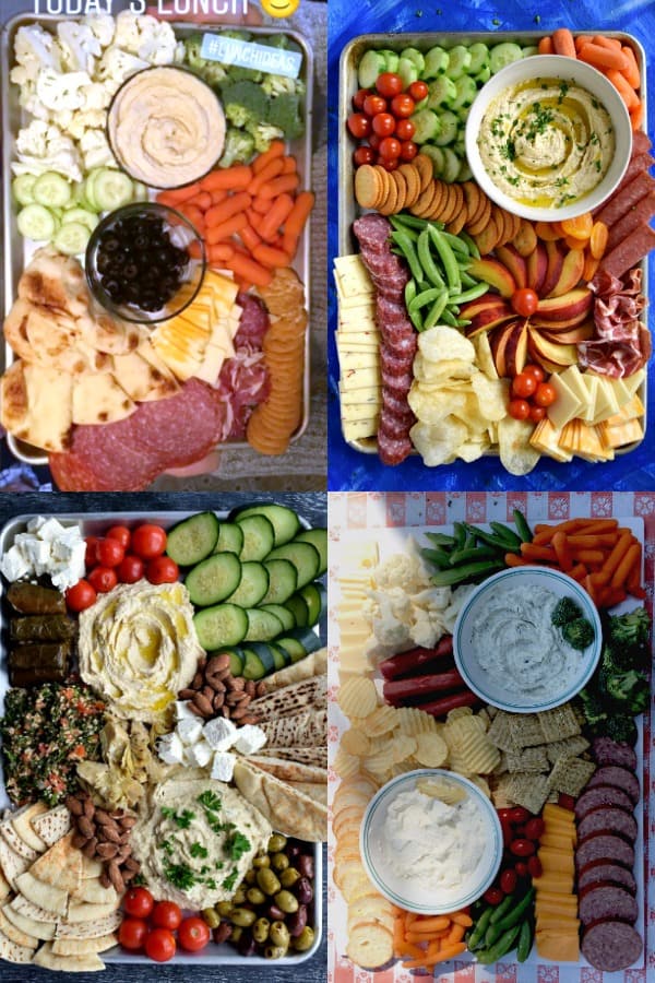 four examples of real life sheet pan snack platters